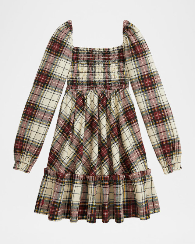Girl's Plaid Ruffled Cotton Jersey Dress, Size 2-6X